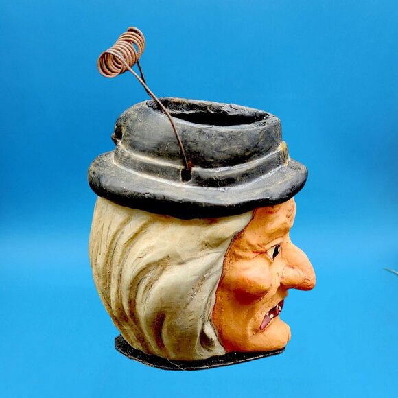 Vintage Poliwoggs Witch Bucket 1990s Primitive Halloween Paper Mache Style - Picture 7 of 9